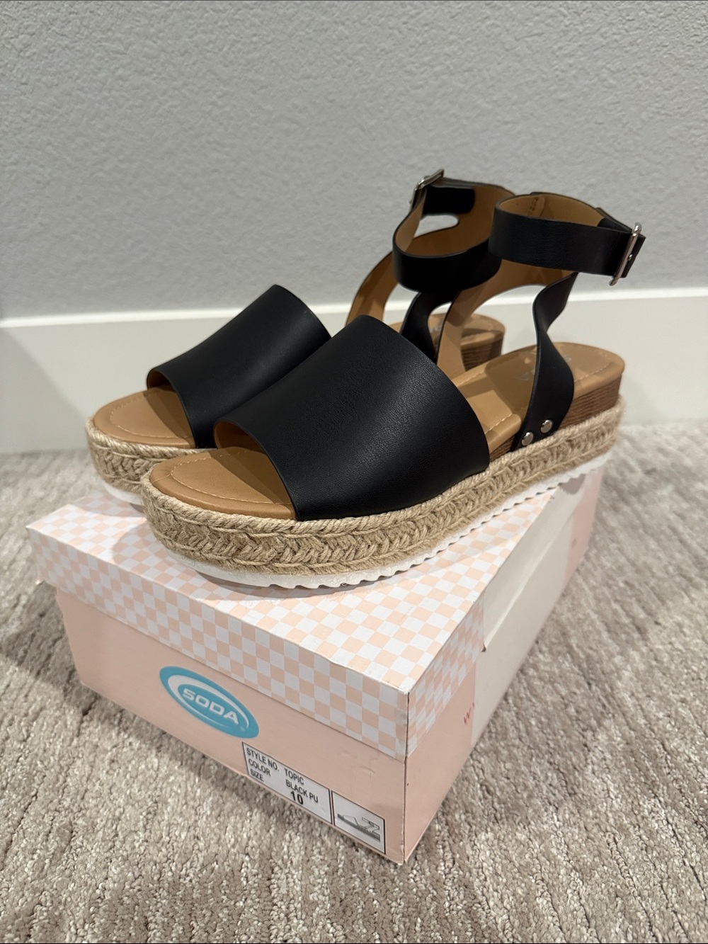 Soda Black Espadrille Platform Sandals with Ankle Wrap